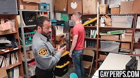 Bearded security officer fucking teen thiefs tight bum